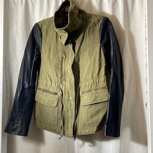 Zara woman flax cotton and lean s leather jacket with snap closure and zipper